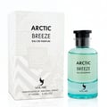 Volare Arctic Breeze — Botol Eau de Parfum 100ml dengan cecair jernih dan kotak bercorak putih, kedua-duanya menampilkan jenama "Arctic Breeze" dan logo burung.