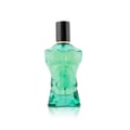 Volare Le Beau Gladiator Twilight Volare 100ml for Man — Green glass perfume bottle shaped like a muscular male torso, with a black cap and gold accent, isolated on a white background with reflection.