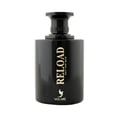 Volare Reload Nuit by Volare Man 100ml EDP — Botol minyak wangi hitam dengan tulisan emas 'RELOAD' dan logo burung kecil di bahagian bawah.