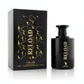 Volare Reload Nuit by Volare Man 100ml EDP — Kotak minyak wangi hitam dengan corak marmar emas di sebelah botol minyak wangi hitam bertulis emas.