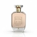 Volare Vanilla 70 Kenzie by Volare – 100 ml untuk Wanita, botol minyak wangi kaca jernih reka bentuk geometri faset, penutup emas, cecair peachy-pink lembut. Label ada nama jenama 'KENZIE' dalam petak.