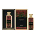 Zimaya Grandeur 100ml EDP for Unisex — Set tiga bahagian: botol minyak wangi dalam kotak paparan hitam, kotak minyak wangi, dan botol minyak wangi berdiri sendiri, semuanya menampilkan corak geometri puak dan penutup emas.