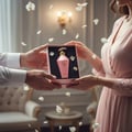 Zimaya Hawwa Pink by Zimaya Women 100ml EDP — A man's hands present a pink perfume bottle in a pink box to a woman in a pink dress, with white flower petals falling around them.