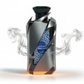 Zimaya Inekas Luna 100ml EDP Men — A metallic, angular perfume bottle with a blue patterned label, surrounded by wisps of smoke and glowing orange light at the base.