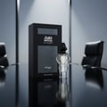 Zimaya Infrad Noir by Zimaya 100ml EDP for Men — Kotak hitam dan botol minyak wangi kaca jernih bertutup hitam di atas meja hitam berkilat, dengan kerusi pejabat kabur di latar belakang.
