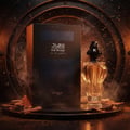 Zimaya Infrad Noir oleh Zimaya 100ml EDP untuk Lelaki — Kotak bertekstur gelap dan botol minyak wangi kaca berlekuk dengan penutup gelap, dikelilingi serpihan kayu dan asap, dengan percikan keemasan di latar belakang.