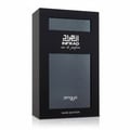 Zimaya Infrad Noir by Zimaya 100ml EDP untuk Lelaki — Kotak hitam bertekstur dengan tulisan Arab dan Inggeris perak, mempunyai tingkap yang memaparkan botol bertekstur di dalamnya.