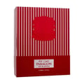 Zimaya Red Carpet Paragon EDP 100ml — Red and white striped perfume box with a red embossed crest and a white label showing product details.
