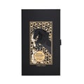 Zimaya Royal Leather EDP 100ml — Kotak hitam menampilkan siluet kuda timbul hitam dalam bingkai emas berhias, dengan butiran produk di bawah.