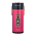 Zimaya Andalusi Pink by Zimaya 100ml EDP Women — Cylindrical pink perfume packaging with a dark blue lid, gold braided handles, and ornate black and gold Arabic-style motif.