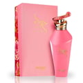 Zimaya Hawwa Pink by Zimaya Women 100ml EDP — Pink perfume bottle with gold Arabic script and a coiled snake-like cap, next to a pink textured box with floral side detail.