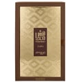 Zimaya Modhesh Elegant Pour Homme by Zimaya 100ml EDP — Kotak coklat dengan panel emas bertekstur memaparkan tulisan Arab, teks MODHESH, AURA, dan ZIMAYA, dengan 'eau de parfum 100ML 3.4FL.OZ.' di bahagian bawah.