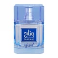 Zimaya Mazaaj Infused by Zimaya 100ml EDP Men — Clear glass perfume bottle with a blue cap and a blue label featuring Arabic script and the text MAZAAJ, with 'infused' written in cursive below.