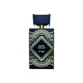 Zimaya Happy Oud by Zimaya 100ml Extrait Unisex — Botol minyak wangi biru gelap dengan corak geometri emas dan hijau yang rumit, bertudung biru gelap beraksen emas.