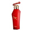Zimaya Hawwa Red by Zimaya 100ml EDP Women — Red perfume bottle with gold accents and a coiled snake-like cap with red details, isolated on white.