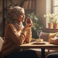 Zimaya Tiramisu Coco by Zimaya 100 ml EDP Unisex — Woman in hijab smelling a perfume bottle, with a slice of tiramisu cake and heart-shaped steam on a table