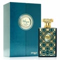 Zimaya Siada Regal by Zimaya 100 ml EDP — Teal gift box with gold embossed pattern and circular emblem, next to a glass perfume bottle with gold cap and matching emblem.