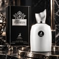 Maison Alhambra Perseus by Maison Alhambra 100ml EDP Men — White perfume bottle with silver cap and black box with silver emblem, on a marble tray with dark rocks.