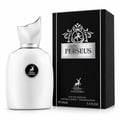 Maison Alhambra Perseus — White perfume bottle with silver cap and black box with silver details and deer logo