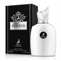 Maison Alhambra Perseus — Black box with silver emblem and 'Perseus' text, next to a white perfume bottle with a silver cap and a circular emblem.