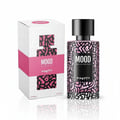 Mood Perfume Mood Pretty For Her 100 ml EDP — White box and perfume bottle with pink and black abstract pattern, black cap, white background.