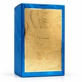 Paris Corner Qissa Blue oleh Paris Corner 100ml EDP Unisex — Kotak biru bertekstur dengan corak daun emas timbul dan tulisan Arab.