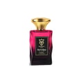 Bujairami Red Eclipse by Bujairami 100ml EDP — A faceted glass perfume bottle with a gradient from deep red to dark purple, topped with a shiny gold cap. The label features a black background with gold text and a crown logo.