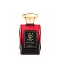 Bujairami Red Eclipse — Red faceted glass perfume bottle with a gold cap, black label with gold crown and text.