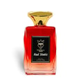 Bujairami Red Static by Bujairami Eau de Parfum 100ml — Red glass perfume bottle with a gold cap, featuring a black label with gold crown and 'B' logo.