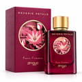Zimaya Reverie Petals by Zimaya 100ml EDP Women — A deep red perfume bottle with a gold cap and a circular floral design sits next to its matching textured red box, both featuring a pink lotus motif.