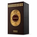 French Avenue Shadow Absolus by French Avenue Extrait Unisex — Kotak coklat gelap dengan corak petak emas timbul dan lambang bujur emas berukir dengan teks 'LES EXTRAITS SHADOW ABSOLUS'.