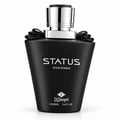 TADangel Status by TADangel 100ml EDP Lelaki — Botol hitam matte dengan penutup perak dan perincian reben hitam, tertulis 'STATUS POUR HOMME' dan logo jenama.