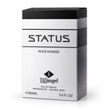 TADangel Status by TADangel 100ml EDP Lelaki — Kotak minyak wangi putih dan hitam dengan tulisan 'STATUS' dan 'POUR HOMME', logo TADangel dan butiran isipadu.