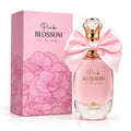 TADangel Pink Blossom 100ml EDP Women — Pink perfume bottle with a large satin bow and crystal cap, next to its matching pink box with floral line art.