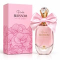 TADangel Pink Blossom 100ml EDP Women — Pink perfume bottle with a large pink satin bow and a crystal cap, next to its matching pink box with floral line art.