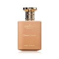 Paris Corner Taskeen Caramel Cascade 100ml — A light brown perfume bottle with a gold cap, featuring Arabic script and "Taskeen", "Caramel Cascade", and "PARIS CORNER" text. | Paris Corner Taskeen Caramel Cascade 100ml — Botol minyak wangi coklat muda dengan penutup emas, menampilkan tulisan Arab dan teks "Taskeen"