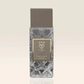 Bujairami World Power Oud Cacao Leather 100ml Extrait — Clear faceted glass bottle with a grey cap and a gold label featuring a crown and 'B' logo, text reads 'EXTRACT DE PARFUM NATURAL SPRAY 3.4 FL. OZ. 100ml'