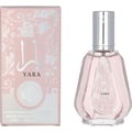 Ard Al Zaafaran Yara Eau De Parfum 50ml — A pink perfume bottle with a silver cap and a pink box with floral patterns, both featuring the Yara logo. | Ard Al Zaafaran Yara Eau De Parfum 50ml — Botol minyak wangi merah jambu dengan penutup perak dan kotak merah jambu dengan corak bunga, kedua-duanya menampilkan logo