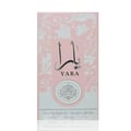 Ard Al Zaafaran Yara Eau De Parfum 50ml by Ard Al Zaafaran — A pink perfume box with white floral patterns and Arabic script above the brand name YARA. | Ard Al Zaafaran Yara Eau De Parfum 50ml by Ard Al Zaafaran — Kotak minyak wangi merah jambu dengan corak bunga putih dan tulisan Arab di atas nama jenama YARA.