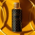 Maison Asrar Treasure 100ml EDP Unisex — Botol hitam corak geometri emas, penutup emas, atas permukaan kuning bertekstur dengan aksen bulat keemasan.