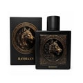 Rayhaan Wolf by Rayhaan 100ml EDP for Men — Black perfume bottle and box featuring a detailed gold wolf emblem, presented on a white background.